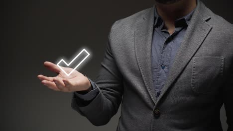 evaluation concept. a businessman showing check mark