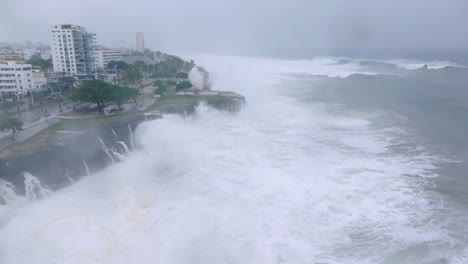 AERIAL:-Dangerous-storm-waves-on-the-coast-of-Santo-Domingo,-Dominican-Republic