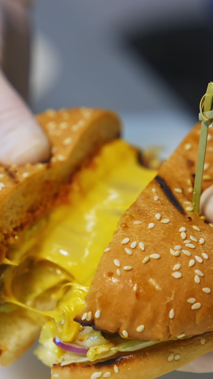 Close up of a Melted Cheese Burger