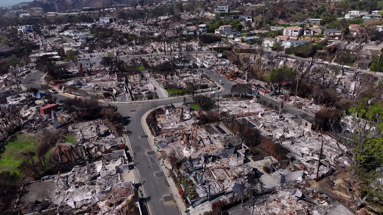 Aerial View of a Neighborhood Devastated by Wildfire