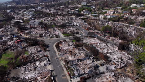 aerial view of a neighborhood devastated by wildfire