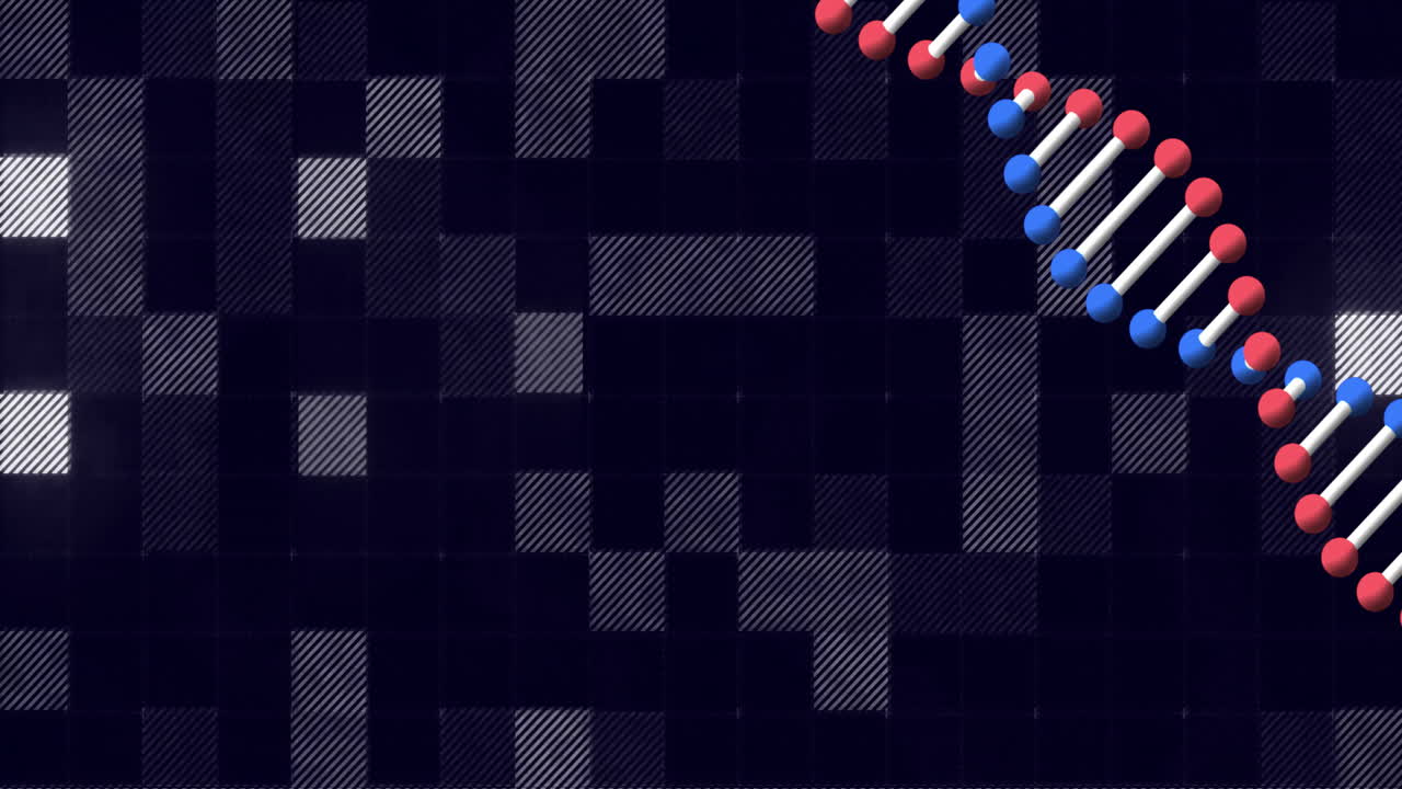 픽셀화 된 흑백 배경 위의 dna 스트랜드 애니메이션