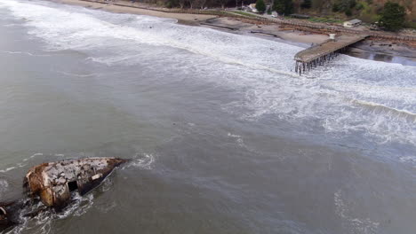 Wreck-Of-A-Concrete-Ship-Near-Seacliff-Pier,-Both-Destroyed-By-A-Powerful-Storm-In-California,-USA