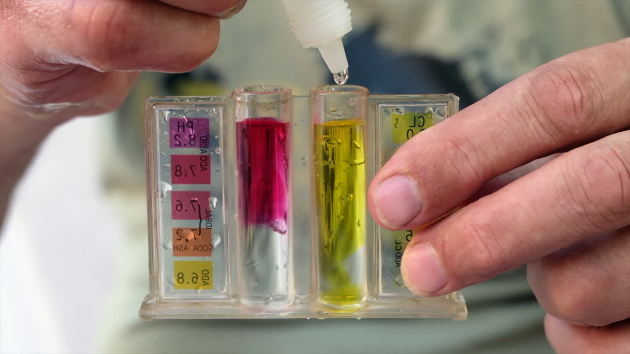 Man testing the PH level with a water testing kit