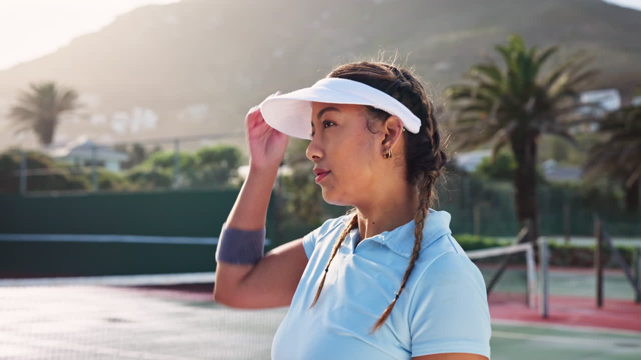 Woman Taking a Break on Tennis Court