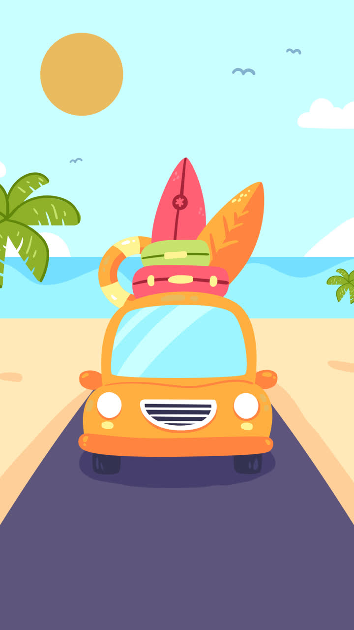 An animation of Hand drawn summer car illustration