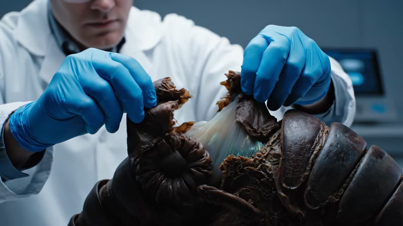 Scientist Examining Giant Isopod Specimen
