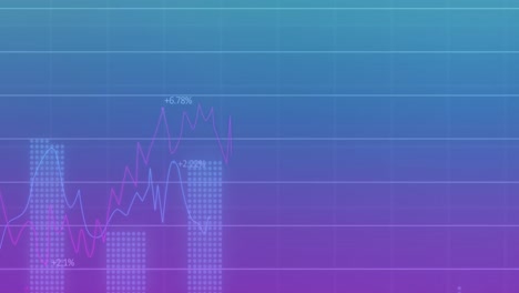 animación de múltiples gráficos con números sobre el patrón de cuadrícula contra un fondo de gradiente