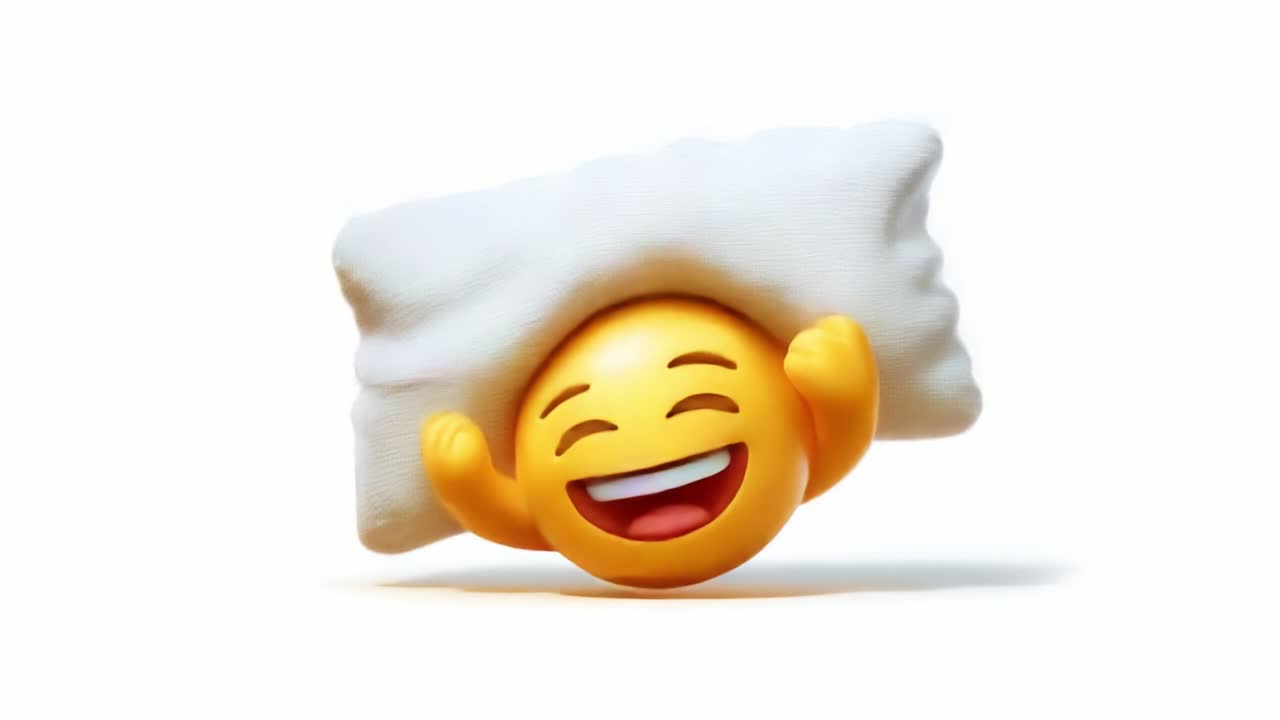 Joyful Emoji with a Pillow: A Cheerful Expression of Happiness and Playfulness Captured in a Fun and Whimsical Style, Perfect for Conveying Delight and Cheer
