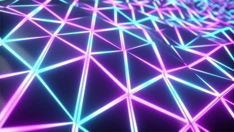 cg abstracto superficie azul de neón poligonal. triángulos de luz poli geométricos fondo de movimiento. bucle sin costuras animación 4k
