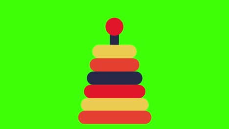 2d animated illustration of a colorful toy pyramid on a green screen