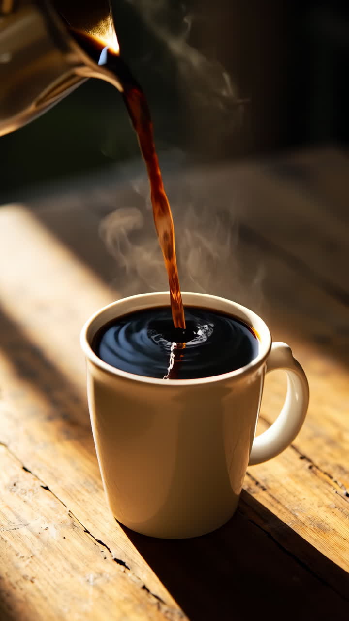 Pouring Hot Coffee into a Mug