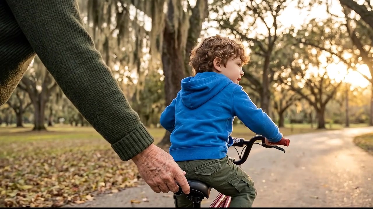 Giovane ciclista che si esercita nell'equilibrio in bicicletta all'aperto