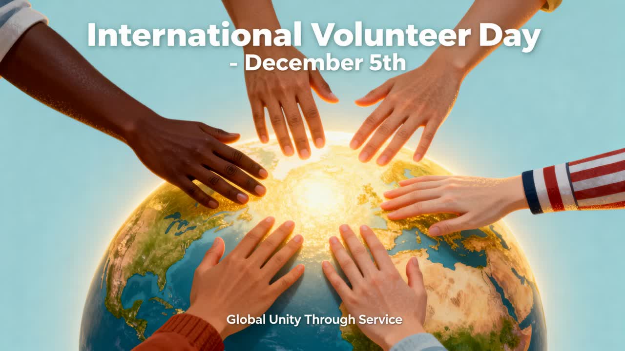 Placing volunteer hands on globe in promotional graphic, sparking network for Intl Volunteer Day