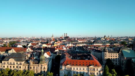 Panorama-aerial-view-Munich-downtown-sunrise