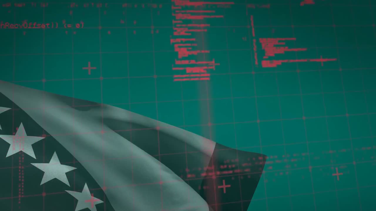 animación del procesamiento de datos sobre la bandera de bosnia y herzegovina