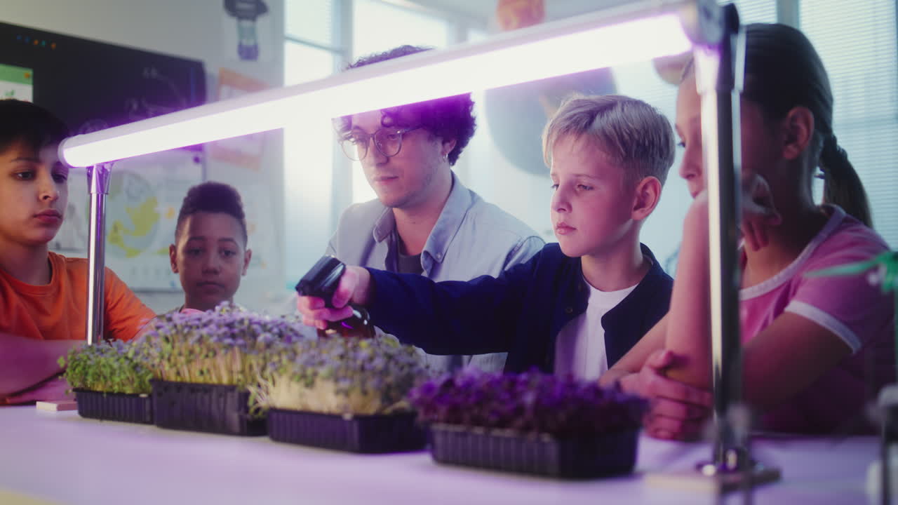 Students learning about microgreens in a classroom