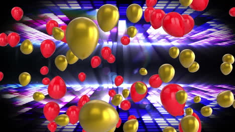 animation of balloons floating over disco lights