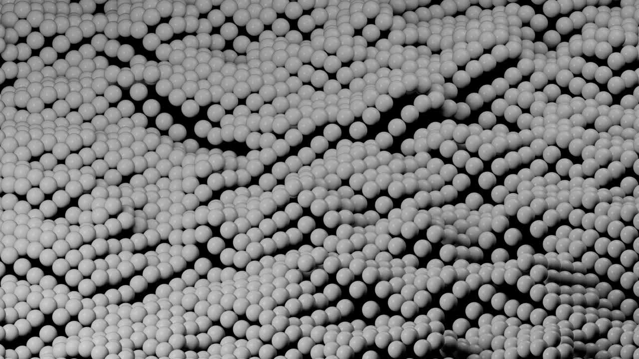 White balls on a black background. Minimal wavy surface motion graphic 3d render animation
