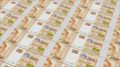 100 singapore dollar banknotes printed by a money press