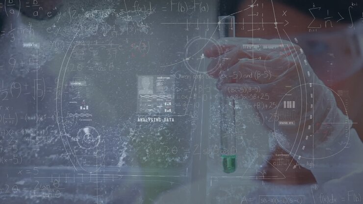 Animation of scope scanning and data processing over biracial female scientist