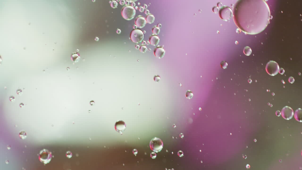 Animation of bubbles moving on white and pink background with copy space