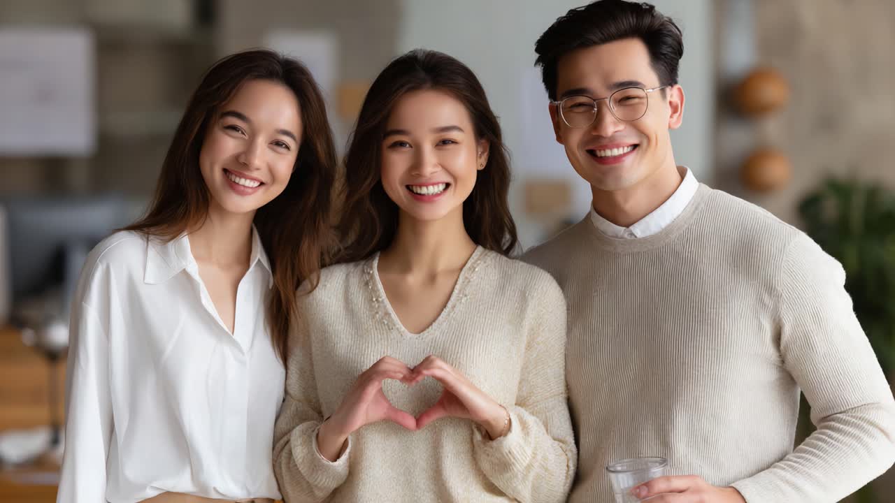 A Joyous Moment: Three Friends Share a Heartfelt Connection in a Bright, Modern Space, Celebrating Friendship with Love and Laughter