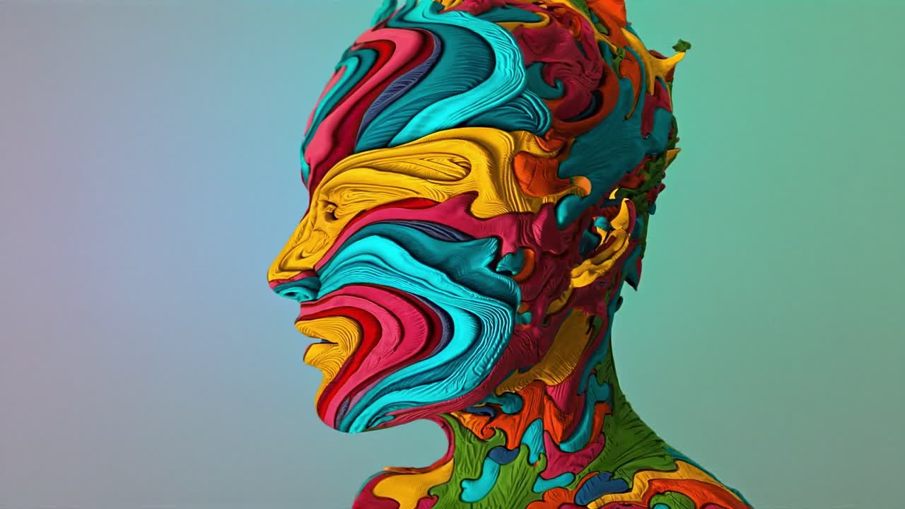 Vibrant artistic transformation showcasing mixed media sculpture and bold colors at a creative studio event