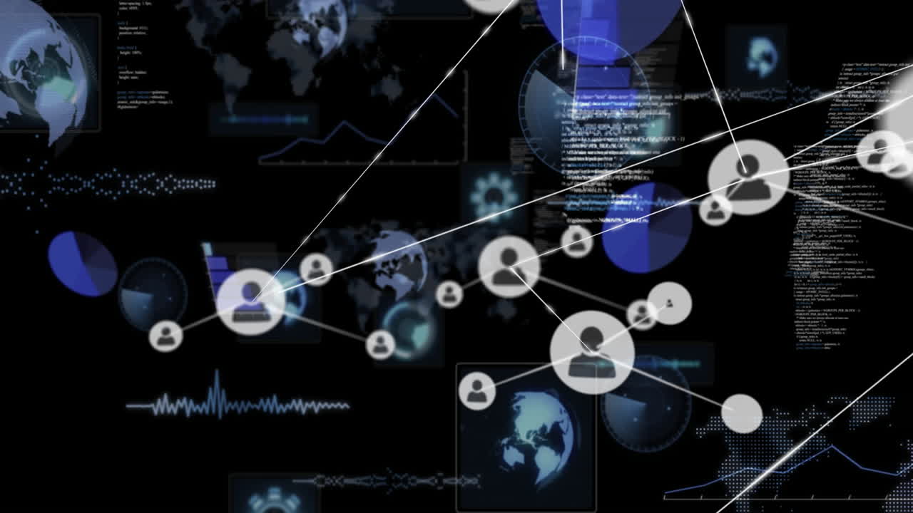 디지털 세계 지도를 통해 연결 네트워크 및 데이터 처리 애니메이션