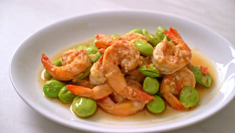 stir-fried twisted cluster bean with shrimp - thai food style