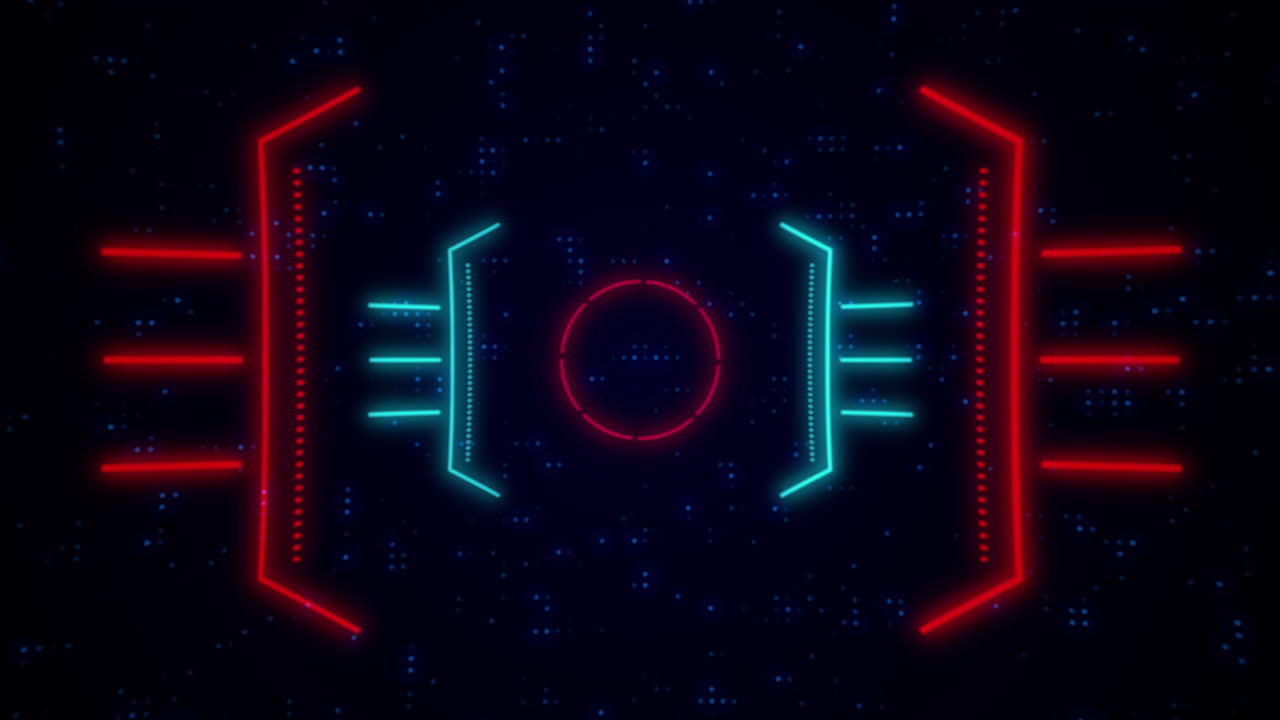 Animated Futuristic Digital Interface with Neon Glowing Shapes