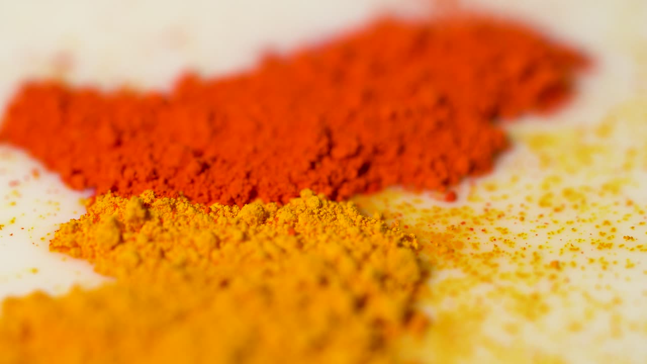 Close-up of Turmeric and Chili Powder