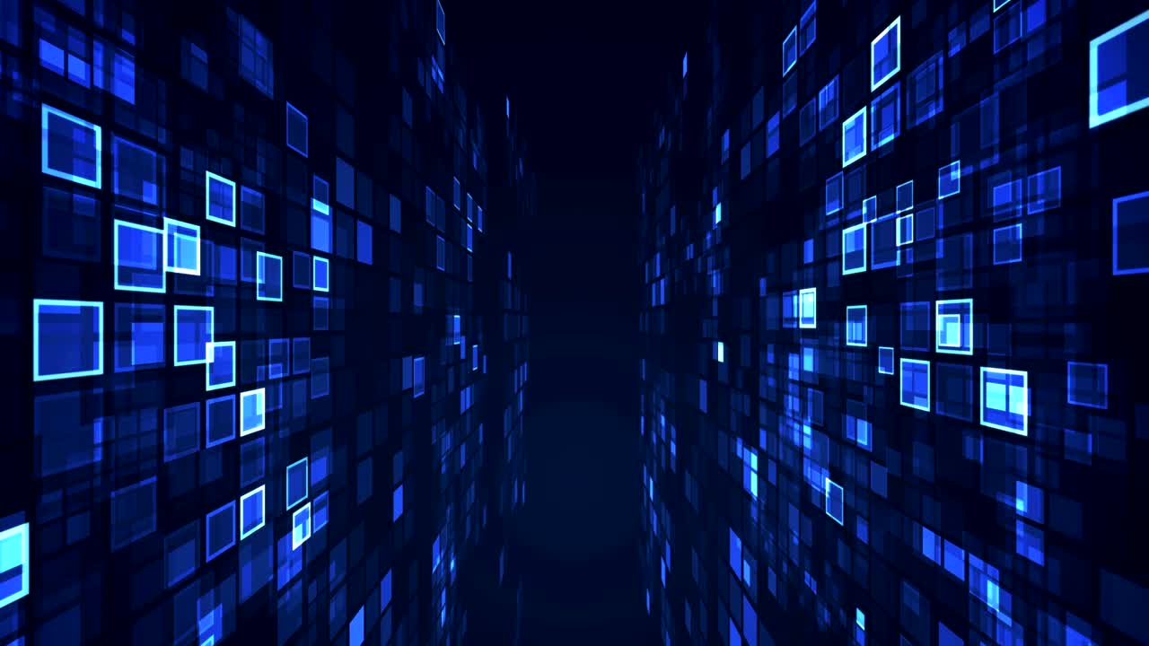 Abstract blue flashing rectangle grid perspective motion graphic seamless looping background. Digital technology futuristic animation concept.