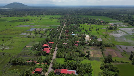 rural cambodian village from above in middle of the day