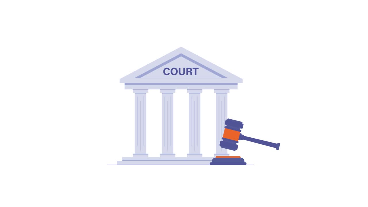 Animated Gavel Striking in Front of a Court Building