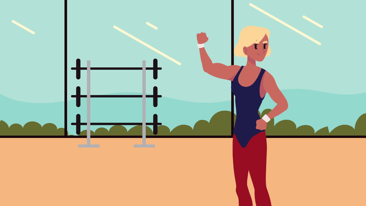 체육관에 있는 여자