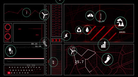 animation of digital icons and data processing over dark backgorund
