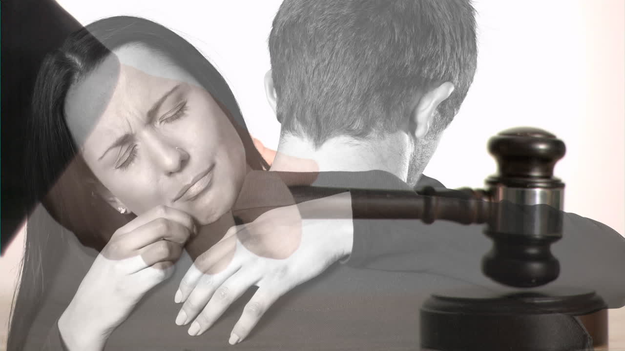 Digital animation of couple embracing and gavel 4k