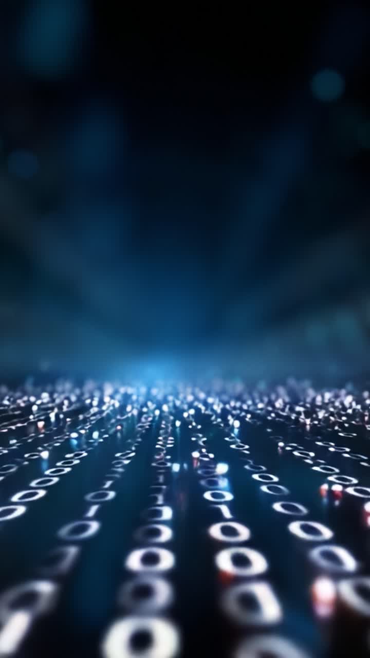 A mesmerizing visual journey through a digital world filled with binary code, illustrating the flow and transformation of information in a futuristic setting