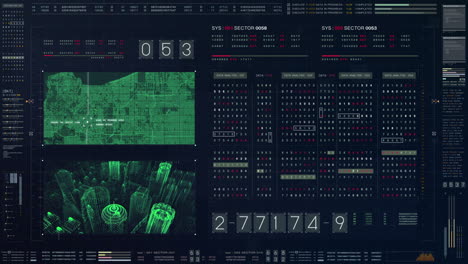 futuristic source code digital data telemetry motion graphic display screen with user interface display for digital background computer desktop display screen