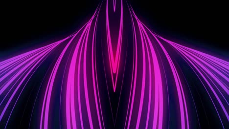 abstract breathtaking motion of many neon sttripes on black background, seamless loop. animation. pink crossed lines rotating with 3d effect