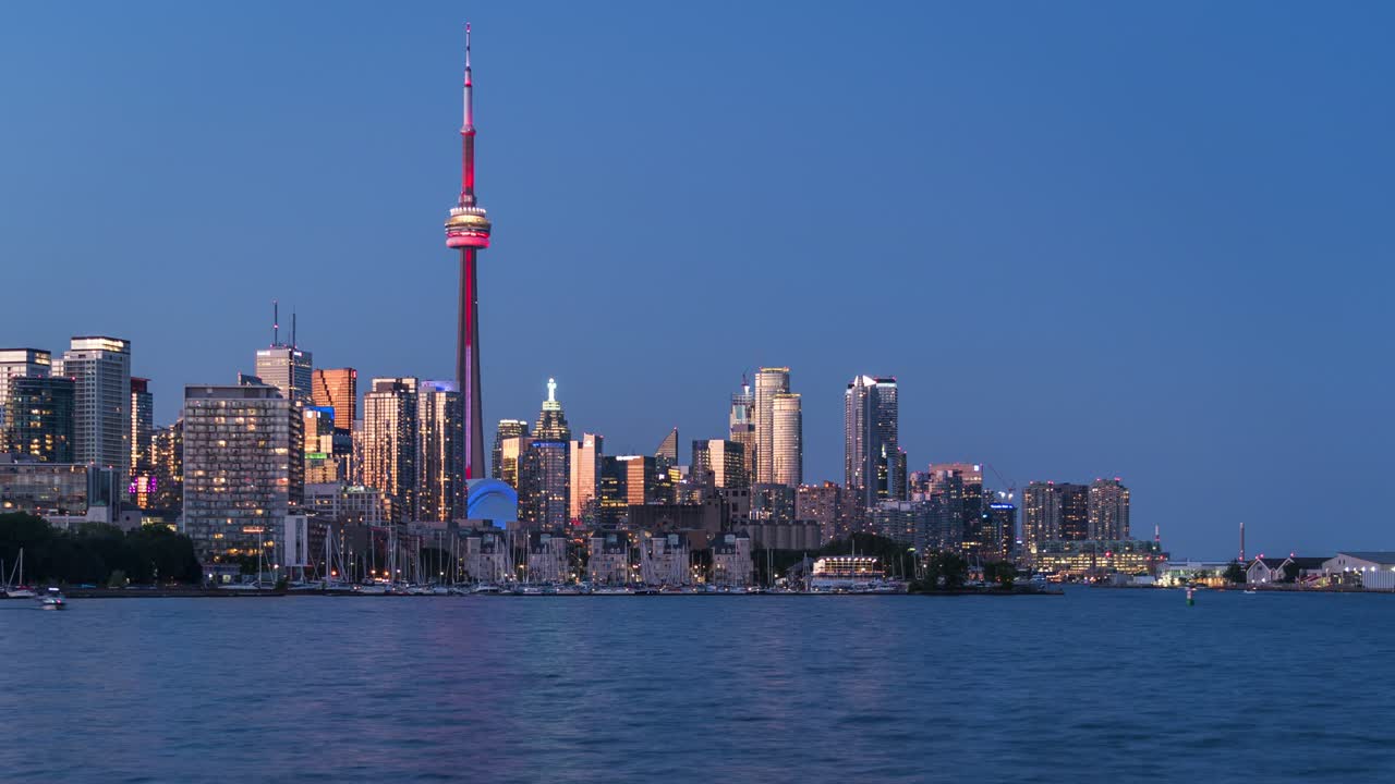 Toronto, Canada, Day to Night Timelapse View of Toronto Skyline and Lake Ontario