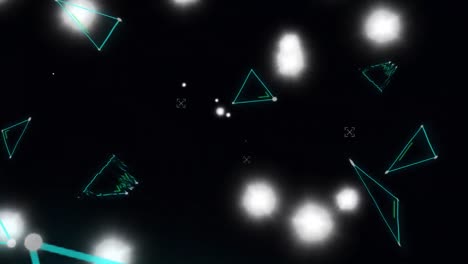 Digitally-generated-video-of-glowing-spots-and-triangles-moving-against-black-background