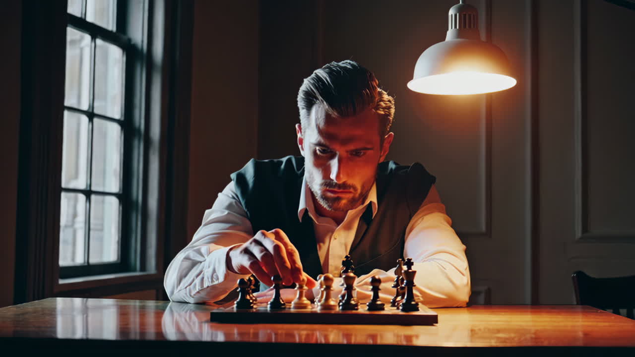 Man Playing Chess in a Stylish Interior