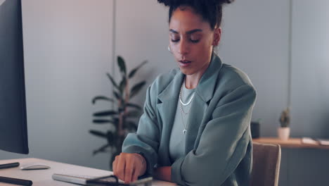 business, woman and sneeze in office