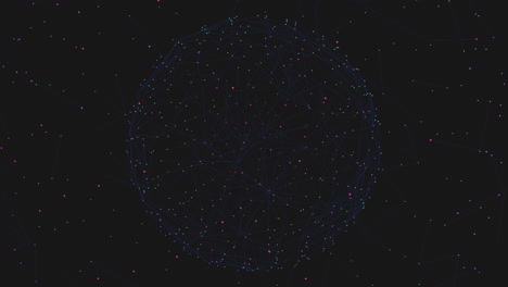 motion neon futuristic dots from big sphere on dark space