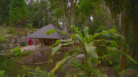 cinematic shot capturing beautiful japanese garden in malaysia. inside shot.