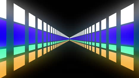 Animation-of-tunnel-of-colourful-shapes-moving-over-black-background