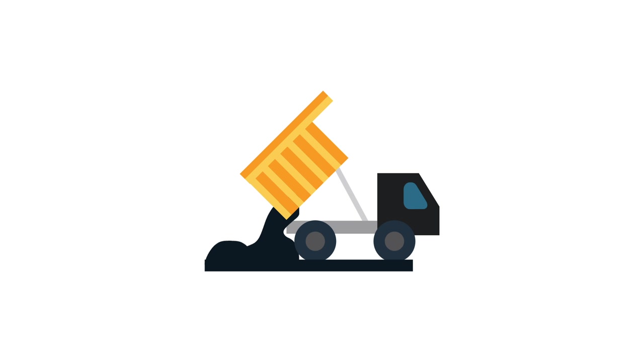Animated Dump Truck Unloading Material in Flat Design Style