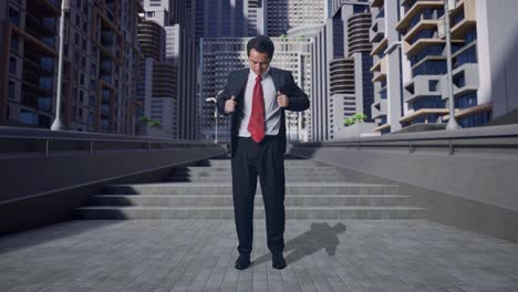 cuerpo lleno de hombre de negocios asiático en chaqueta y camisa clásica blanca con corbata roja. vestirse para un evento de celebración, reunión de negocios o boda en la ciudad